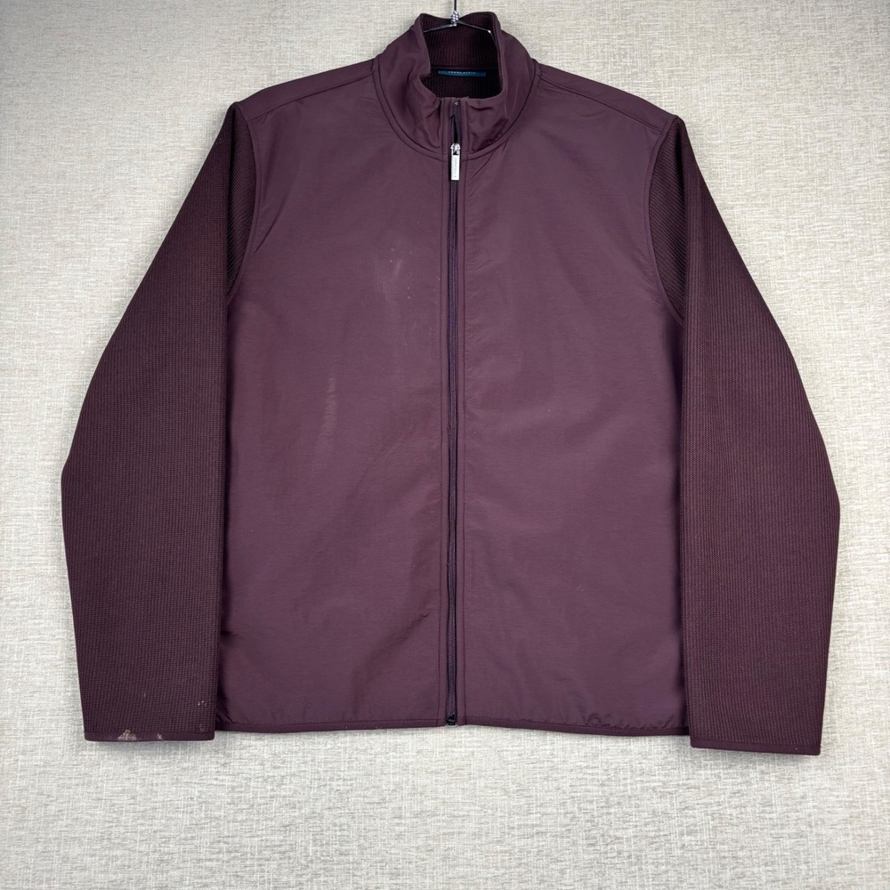 Perry Ellis Mens XXL Burgundy Mixed Media Full Zip Waffle Knit Jacket Mock Neck